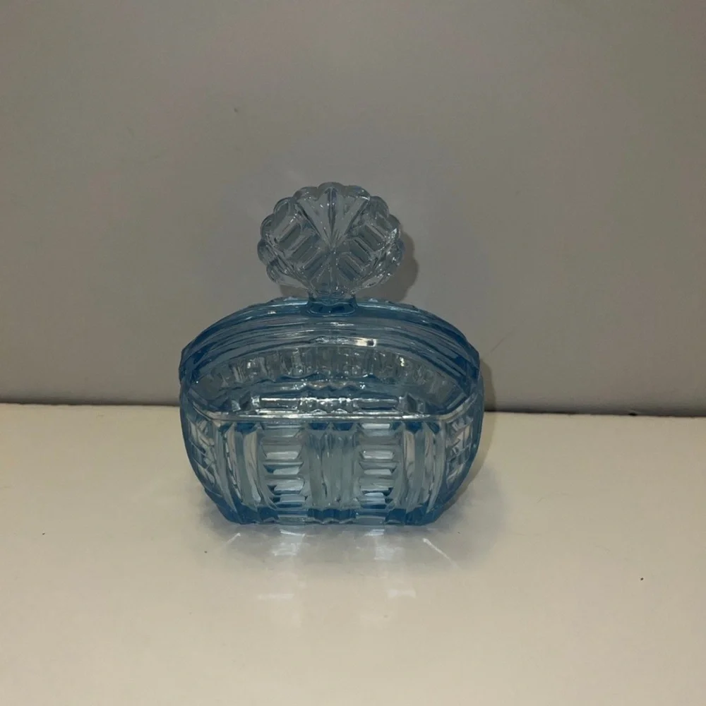 Czechoslovakian Trinket/Jewelry Dish Blue Glass stamped Irice